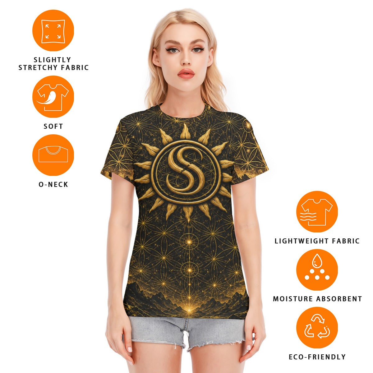 All-Over Print Women's Round Neck T-Shirt | 190GSM Cotton