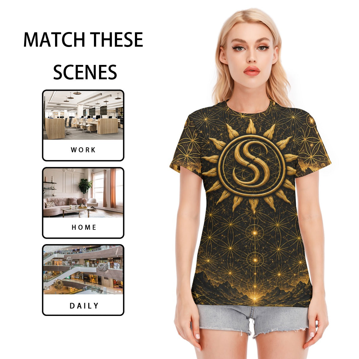 All-Over Print Women's Round Neck T-Shirt | 190GSM Cotton